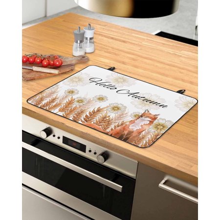 

Wheat Fall Stove Top Covers for Electric Stove Heat Insulation Fireproof Glass Cooktop Cover Counter Top Glass Stove Cover for Prevent Scratches 31 x24 Watercolor Fox Daisy Botanical