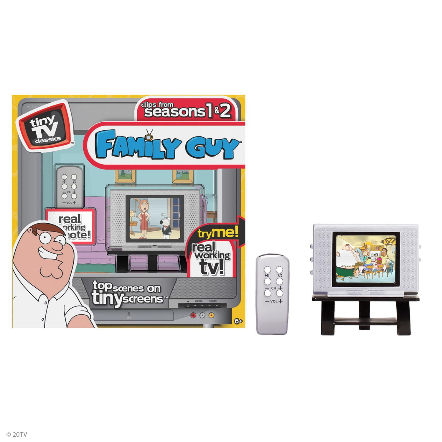 Tiny TV Classics - Family Guy Edition- Newest Collectible from Basic Fun - Watch top Family Guy scenes on a real-working Tiny TV (with working remote)!