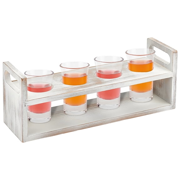Beer Flight Board Holds 4 Glass White Wood Shot Glass Holder Rack Rectangle Beer Sampler Tray Flight Paddle Shot Glass Serving (Slot: 2.2inch)