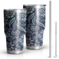 30oz Pioneer Flower Floral Print Pattern Tumblers Stainless Steel Tumbler with Lid and Straw,Vacuum Insulated Double Wall Travel Tumbler Cups Mug with Cleaning Brush for Coffee,Tea