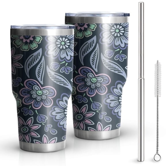 30oz Pioneer Flower Floral Print Pattern Tumblers Stainless Steel Tumbler with Lid and Straw,Vacuum Insulated Double Wall Travel Tumbler Cups Mug with Cleaning Brush for Coffee,Tea