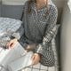 thumbnail image 4 of Conjunto de pijama a cuadros con estampado rojo para mujer, ropa de dormir informal con solapa y pantalones de manga larga, 2 piezas, servicio a domicilio, primavera y otoño, 4 of 4