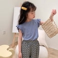 thumbnail image 4 of Ketyyh-chn99 Short Sleeved Shirts for Girls Girls Summer Comfortable Breathable Solid Color Flying Sleeve Top Size for 5-6 Years,Blue, 4 of 4