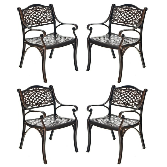 Gymax Set of 4 Outdoor Dining Chairs Cast Aluminum Patio Bistro Chairs Armchairs