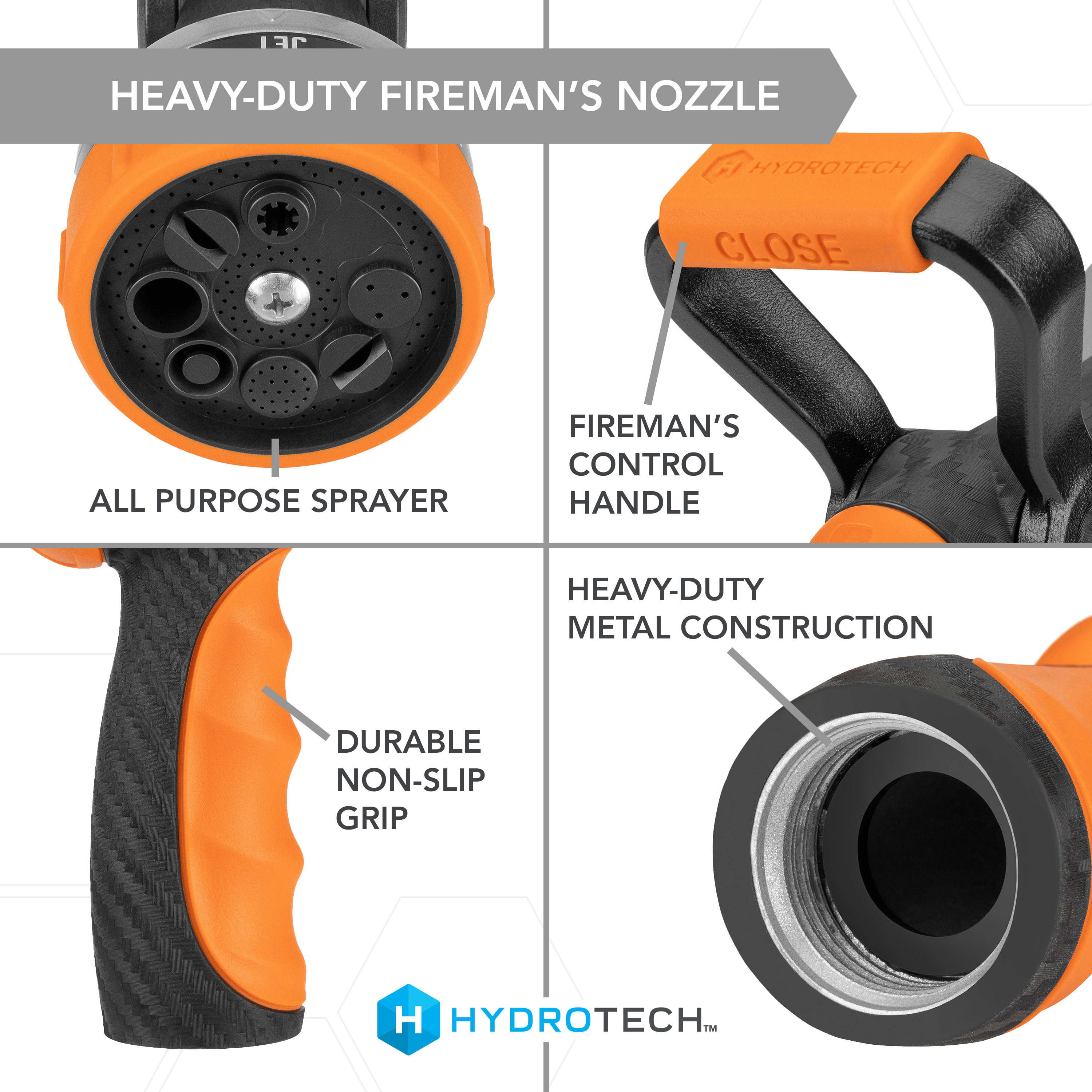 Hydrotech Heavy Duty 8-Pattern Fireman's Hose Nozzle photo 3