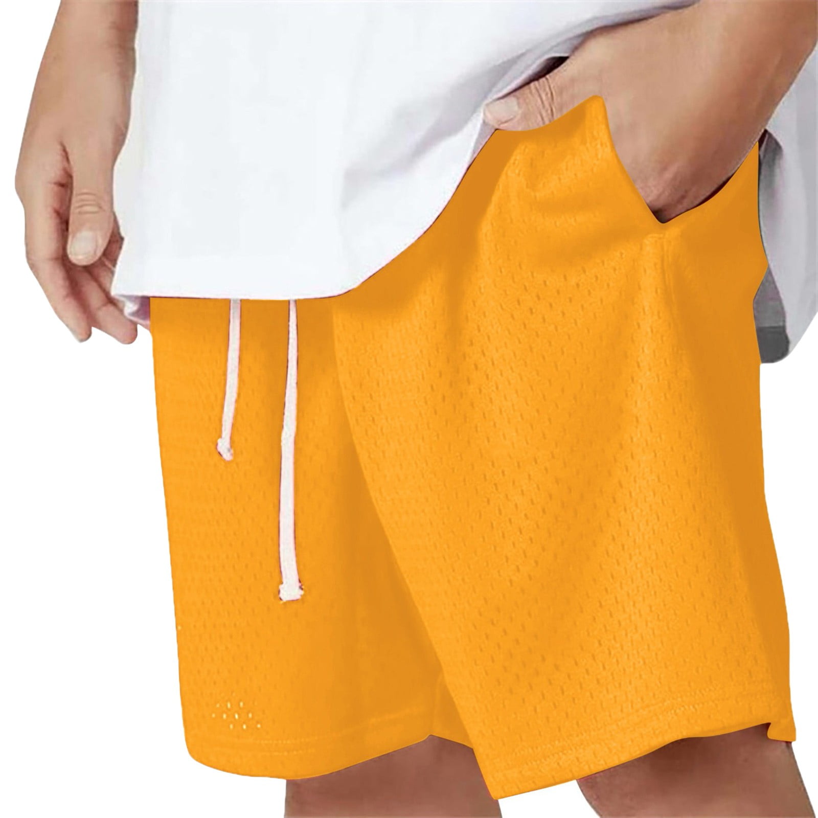 Workout Shorts Summer Men's DoubleLine Mesh Cloth Drawstring Solid Color FivePoint Shorts