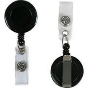 Retracting ID Card Reels, Belt Clip with Snap-on ID Strap, Black, 1/EA