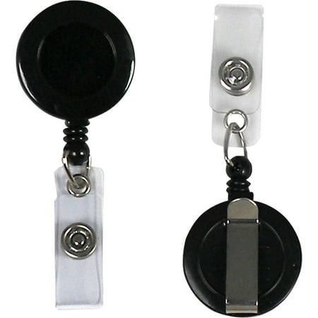 Retracting ID Card Reels, Belt Clip with Snap-on ID Strap, Black, 1/EA