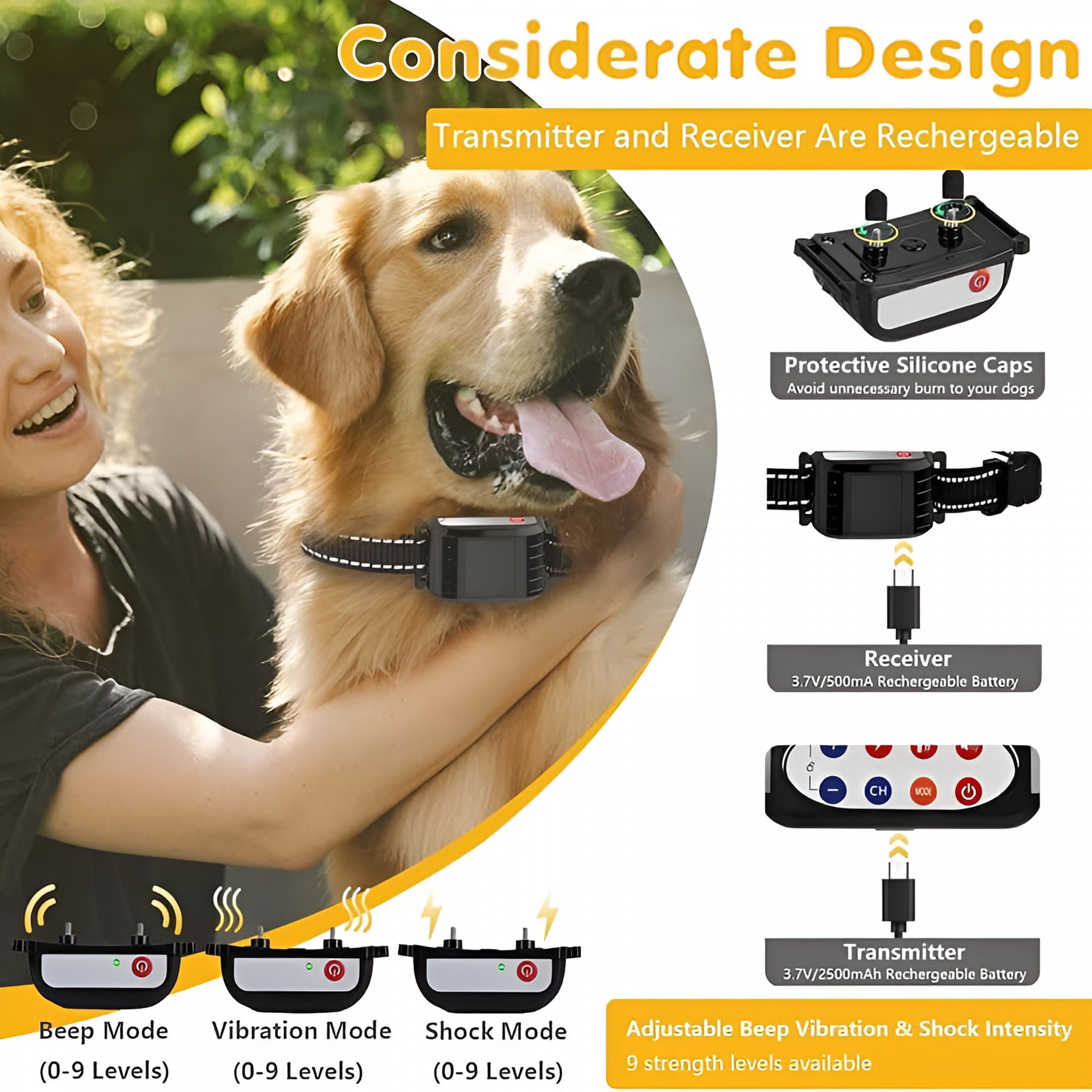 BESTSKY Wireless Dog Fence, Pet Boundary Containment System, Electric Dog Fence Remote Training Collar 2in1, Adjustable Vibration Shock, Waterproof Collar for Large and Medium Dogs