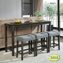 Tcbosik 4 Piece Bar Table Set with Charging Station, Industrial Breakfast Table with 3 Padded Stools, Counter Height Dining Table Set for Living Room, Space Saving, Dark Gray