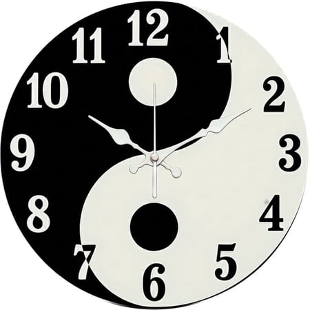 SBEMP10 Inch Silent Wall Clock, Tai Chi Yin Yang Chinese Style Decorative Wall Clock, Battery Operated Non-Ticking Round Clock for Living Room Bedroom Traditional Home Decor