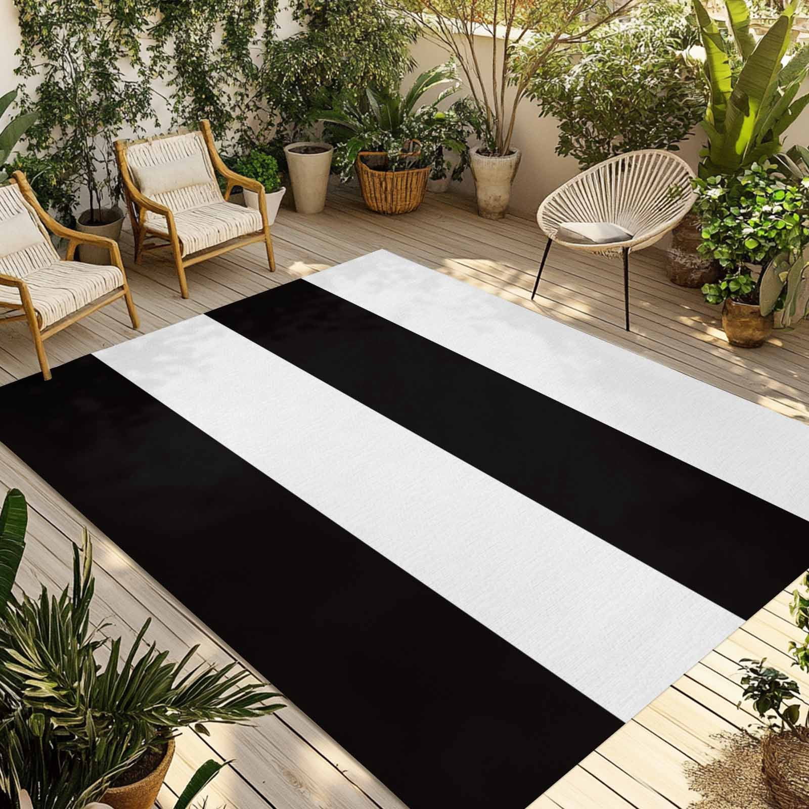 Outdoor Rug 3x5ft Black and White Stripe Pattern Large Area Rug Simple Style Indoor Outdoor Carpet Outdoor Rugs Mats for Patio Camping,RV,Front Door, Outside Decor