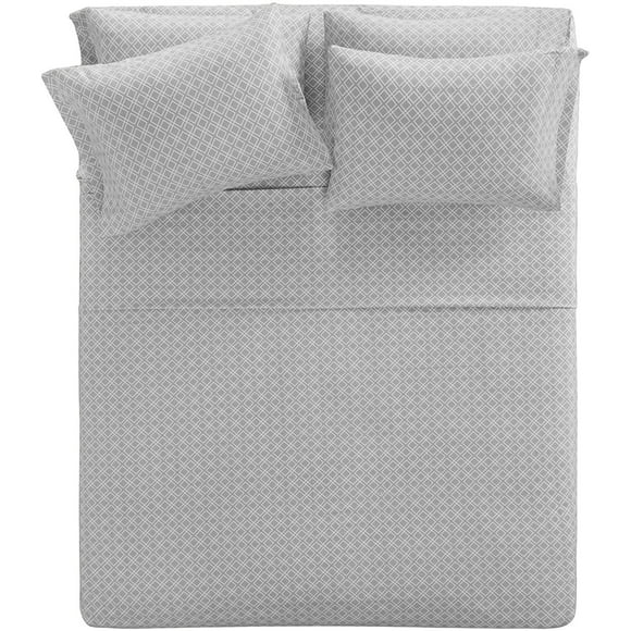 Comfort Spaces Cotton Flannel Breathable Warm Deep Pocket Sheets with Pillow Case Bedding, Full, Grey Geo 4 Piece
