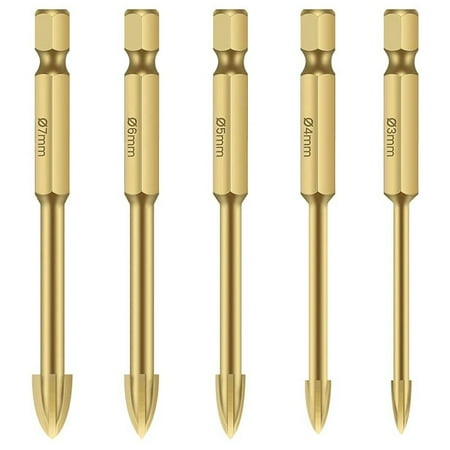 

Trjgtas Universal Drilling Tool 5PCS Concrete Drill Bit&Masonry Drill Bit Set Multifunctional Cross Alloy Drill Bit Gold