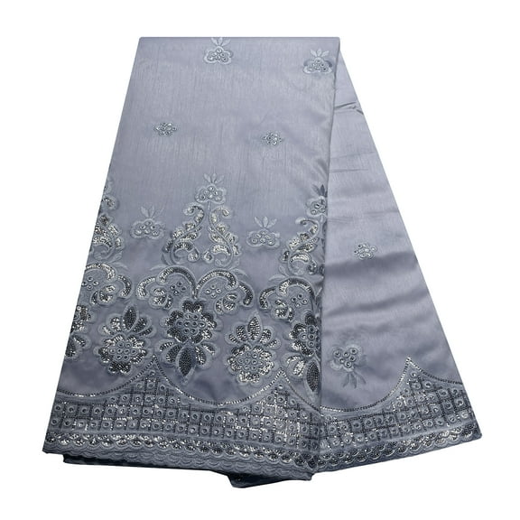 YQOINFKS George Lace Fabric Sequin Laces White Embroidery Dress Tissu African Nigerian Lace Fabric 5 Yards/Piece For Sewing Textile