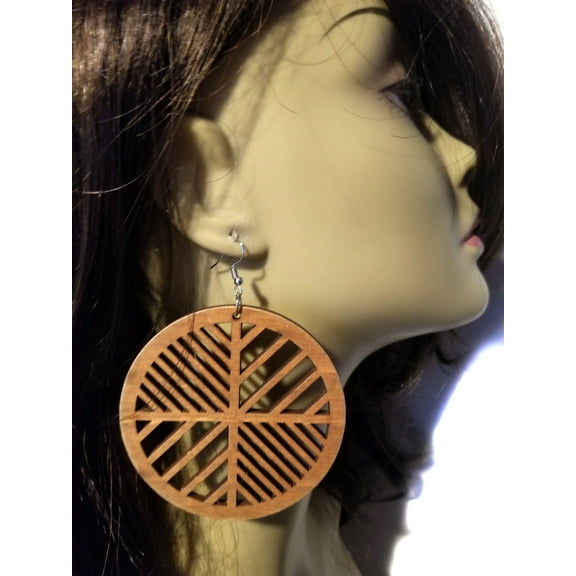 Brown Wood Chevron Hoop Earrings 2.75 inch Hoop Earrings Dangle