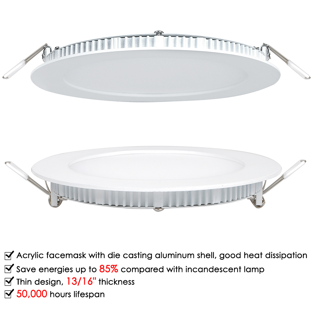 DELight 10 Pack Inch LED Recessed Light Ceiling Lights Ultra-thin  6000-6500K Cool White 9W Panels Downlight ROHS Certified 60W Equivalent 