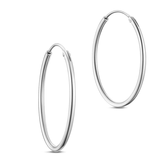 Rhodium Plated 925 Sterling Silver Hoop Earrings Platinum 25mm