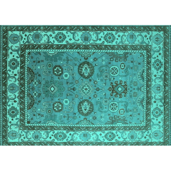 Ahgly Company Indoor Rectangle Oriental Turquoise Blue Industrial Area Rugs, 8' x 10'