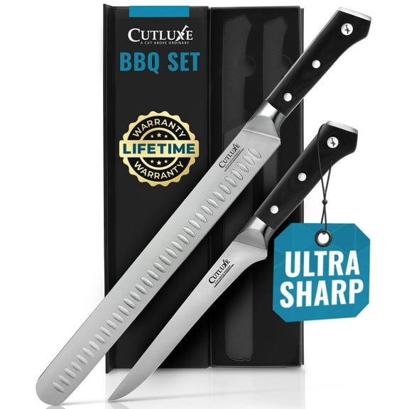 Cutluxe BBQ Carving Knife Set – Brisket Slicing and Boning Knife for Meat Cutting – Professional Knife with Razor Sharp German Steel, Full Tang, Ergonomic Handles – Artisan Series