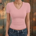 thumbnail image 2 of JIAYUE Women's Cropped T-Shirt Short Sleeve V Neck Solid Color Slim Fit Comfortable Basic Casual Everyday Versatile Summer Tops For Female, 2 of 3