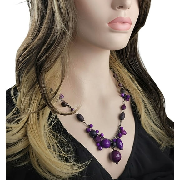 Premier Designs Purple Beaded Fringe Chain Necklace 28"