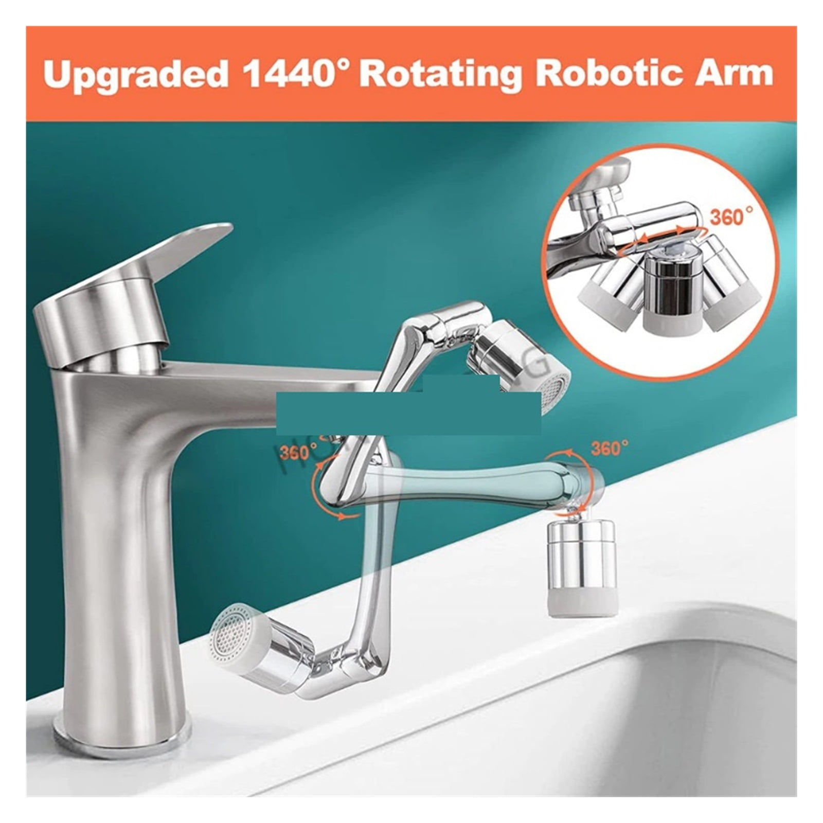 1080° Rotation Faucet Aerator Splash Dual Mode Kitchen Tap Extend Water Nozzle Faucet 22/24mm Adaptor Faucet Bubbler Robotic Arm ,Easy to Install