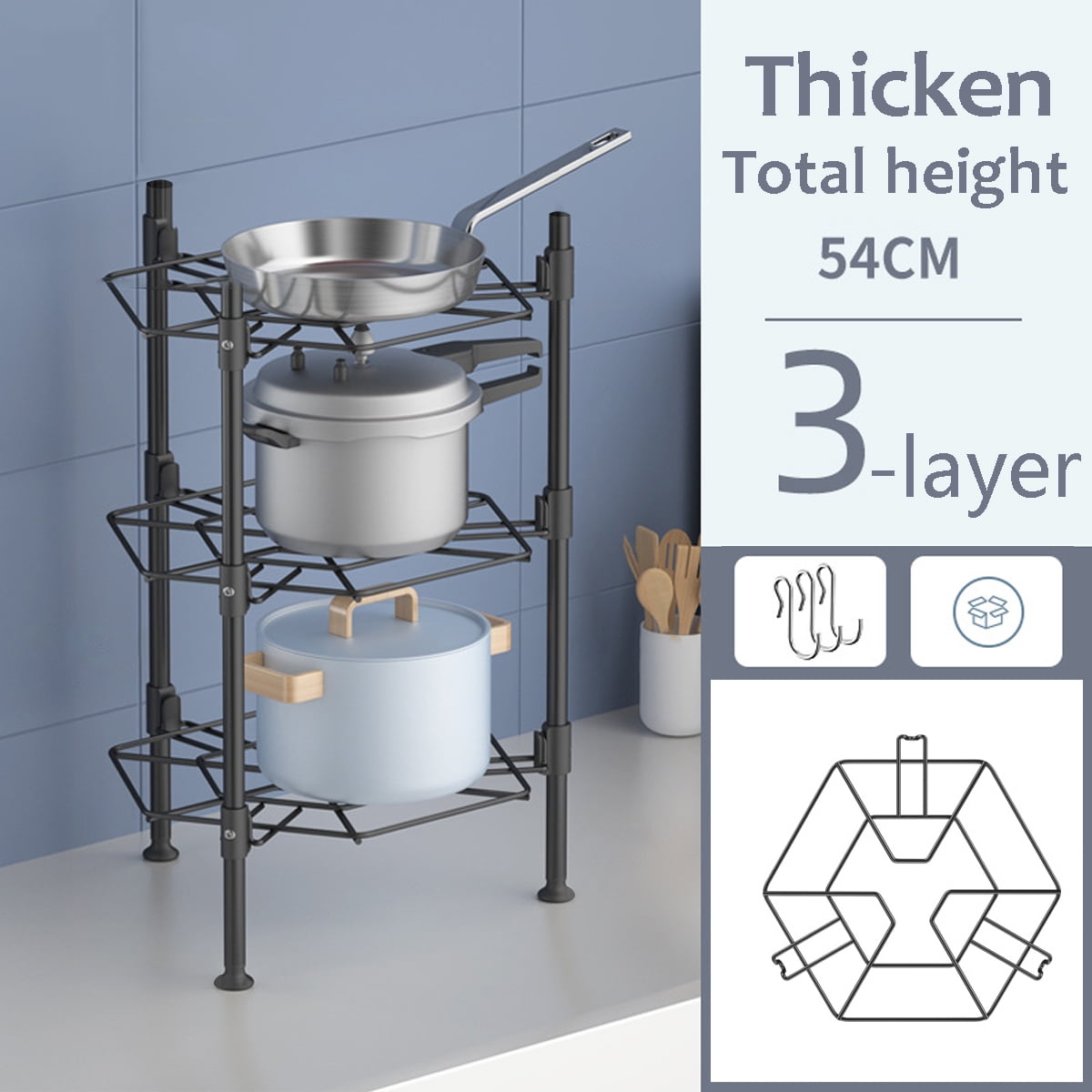 3/4/5 Layer Kitchen Pots Pan Rack Baker Rack Corner Shelf for Kitchen