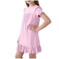 thumbnail image 7 of FRSASU Toddler Girls Nightgown Dress Summer Short Sleeve Ruffle Hem Modal Swing Mini Dresses for Kids 1-16 Years Pink, 7 of 7