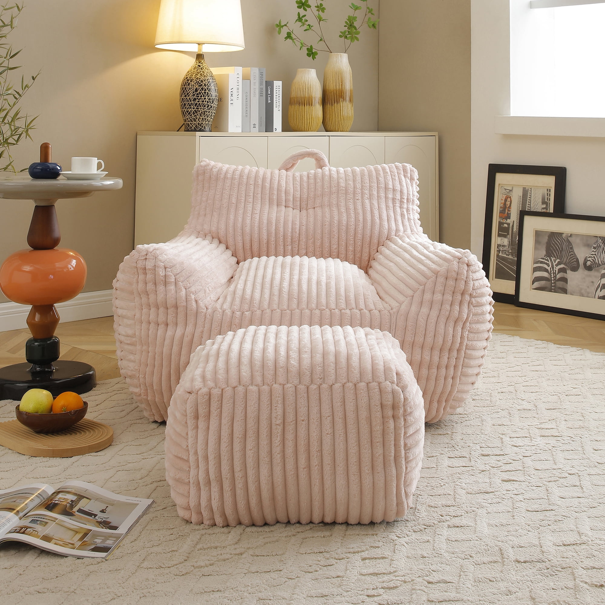 Jopath Giant Bean Bag Chair,Giant Plush Bean Bag Chair For Adults With Armrests And Footstool,Cozy Fluffy Cloud Mini Couch For Living Room, Bedroom & Dorm Pink