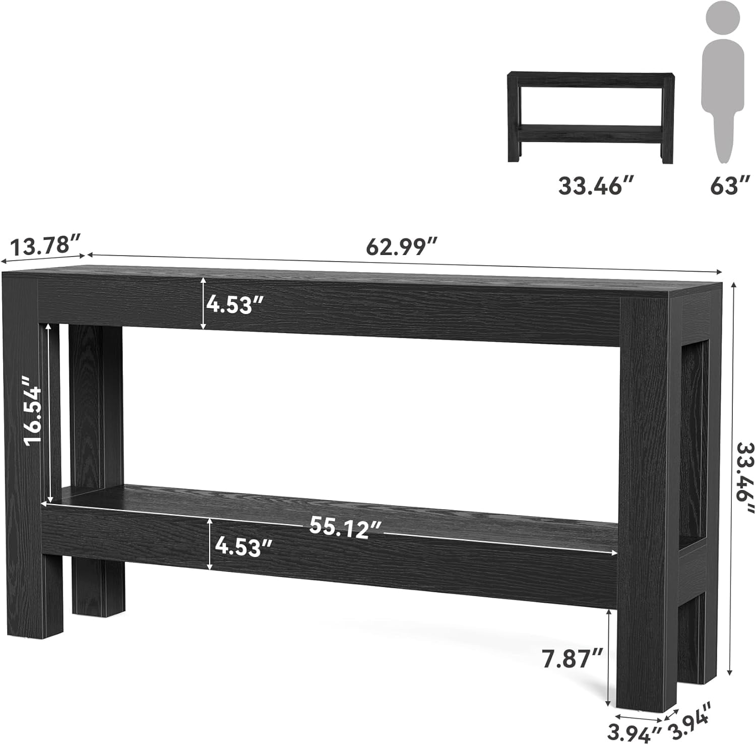 Fimind 63-Inch Black Console Table with 2-Tier Storage, Narrow Long Entryway Table for Living Room, Hallway, Sofa, Entrance, or Foyer