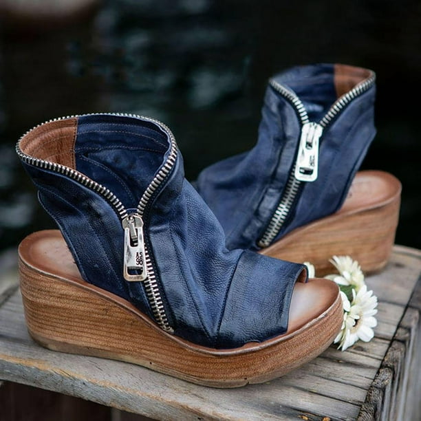 Navy wedge top sandals size 6
