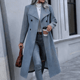 thumbnail image 4 of Cozyvia Women's Lapel Trench Coat, Double Breasted Long Pea Coat, Casual Mid Long Notch Overcoat, Work office Overcoat with Pocket - Blue S, 4 of 5