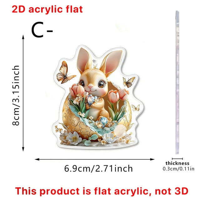 ddioayh Easter Decoration 2D Flat Easter Bunny Acrylic Pendant with Adorable Design for Indoor Outdoor Use Festive-Theme-Decor Party Decor