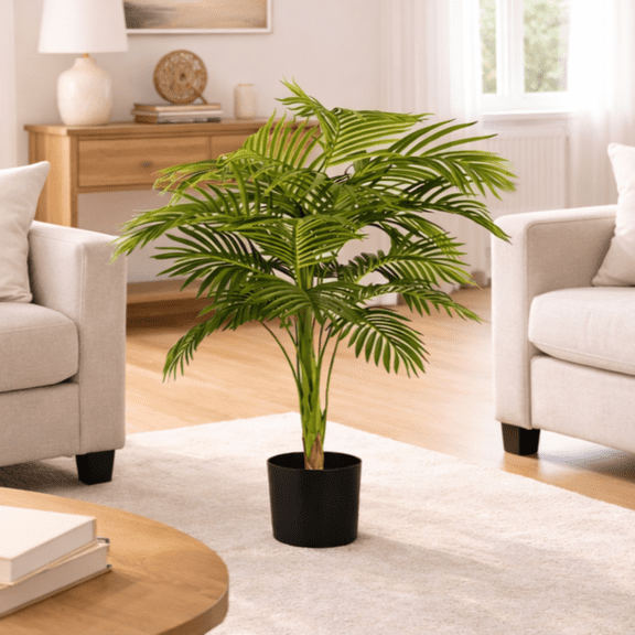 Artificial Tree, 3.12ft Artificial Palm Plant in Black Plastic Grower's Pot by LCG Florals, Faux Designer Fake Indoor Tree for Living Room, Office, and Home Décor