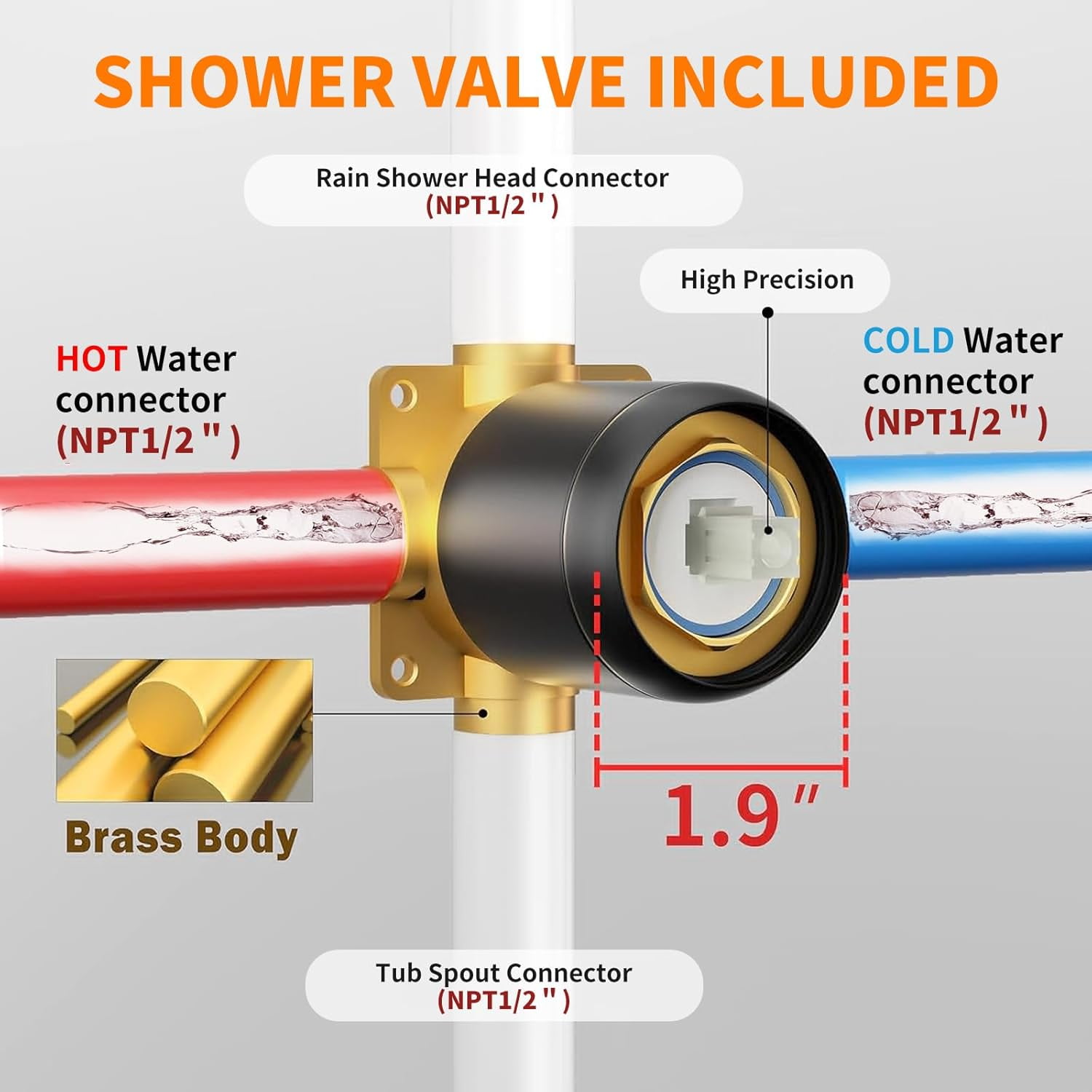 Tub Shower Faucet Set Vae Included with 6-Inch Rain Shower Head and Tub Spout Single-Handle Tub and Shower Trim Kit Matte Black