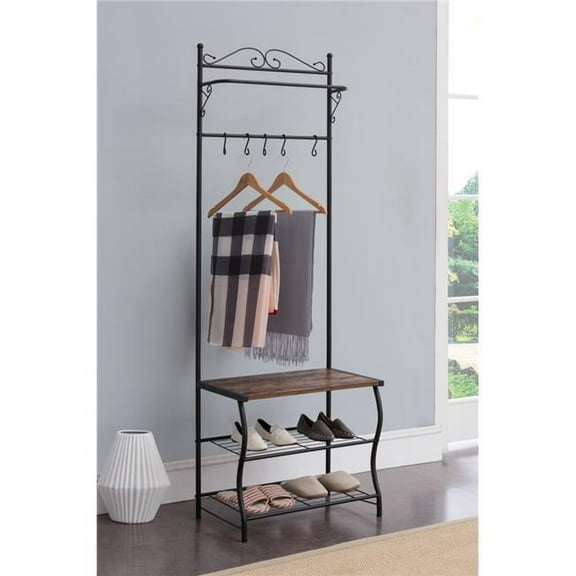 IN Room Furniture Designs Transitional Wood and Metal Hallway Rack in Black