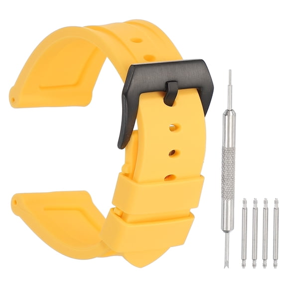 Uxcell Silicone Watch Band 24mm Quick Release Flexible Soft Rubber H-type Watch Strap with Stainless Steel Black Clasp Replacement Wristband for Men, Yellow