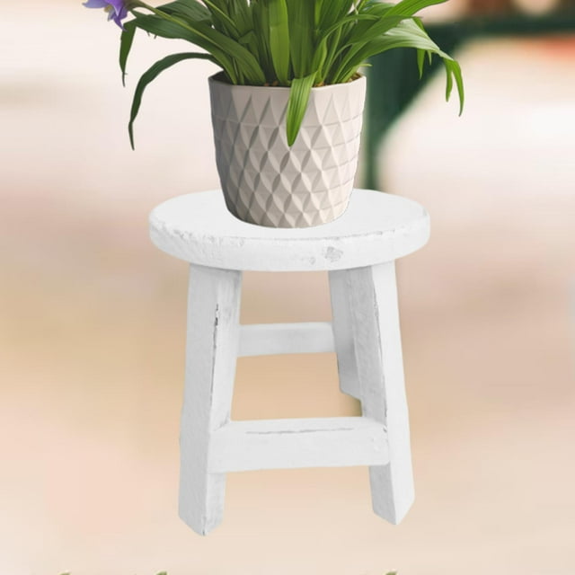 DYNWAVECA Wood Stool Plant Stand Flower Pot Stool Round Small Potted Rack Plant Pot Riser Holder for Indoor Outdoor Garden Table Office White