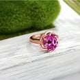 thumbnail image 4 of Gem Stone King 18K Rose Gold Plated Silver Pink Created Sapphire Engagement Ring for Women (7.57 Cttw, Gemstone September Birthstone, Oval 12X10MM, Size 6), 4 of 5