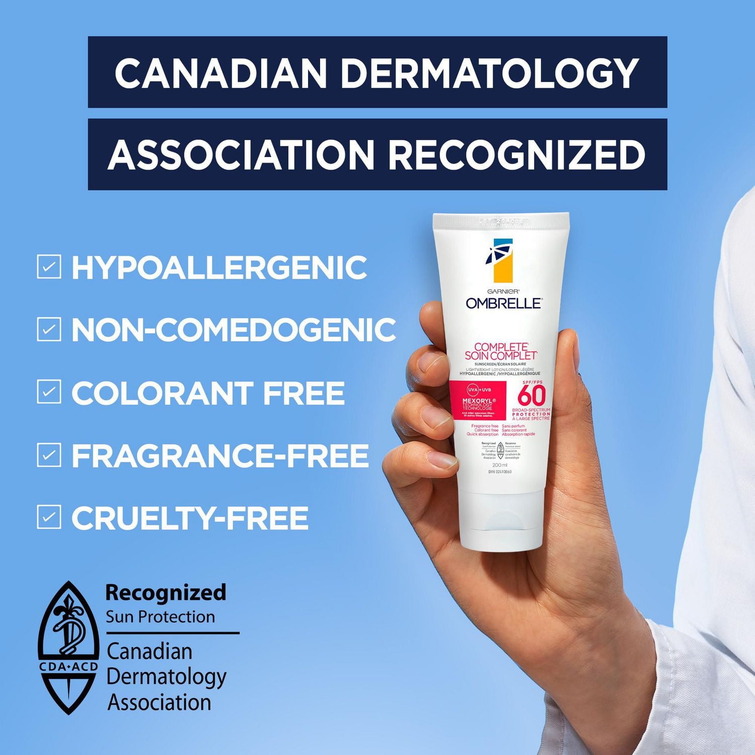 Garnier Ombrelle Écran solaire complet, FPS 60, pour le corps et le visage, haute protection, défense avancée contre les UVA/UVB, non gras, résistant à l'eau, hypoallergénique, non comédogène, 200 ml Écran solaire