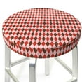 thumbnail image 3 of Xecao's Red and Brown Squares Print Stool Covers offer stylish, washable protection for PU round bar stools, perfect for home or commercial use., 3 of 7