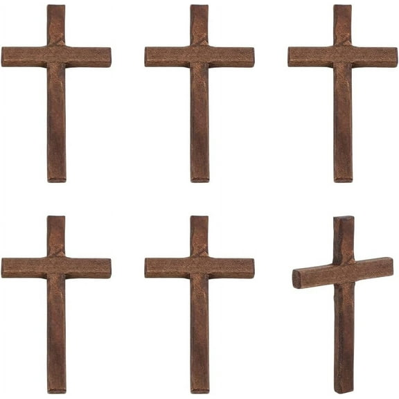 6pcs Wooden Wood Wall Crosses Hand Held Coffee Small Prayer Hanging Home Decor for Easter Meditation Weddings Party Christmas Decor Gift 2.7x4.7 Inch