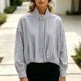 thumbnail image 2 of Norvella Womens Cropped Jacket Gingham Print Stand Collar Long Sleeve Drop Shoulder Side Pockets Gathered Hem Relaxed Fit Casual Coat, 2 of 4