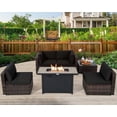 thumbnail image 3 of Patiojoy 6 Pieces Outdoor PE Rattan Wicker Sectional Sofa with 42" 60,000 BTU Gas Fire Pit Table, Patio Conversation Set with Tempered Glass Coffee Table Black, 3 of 10