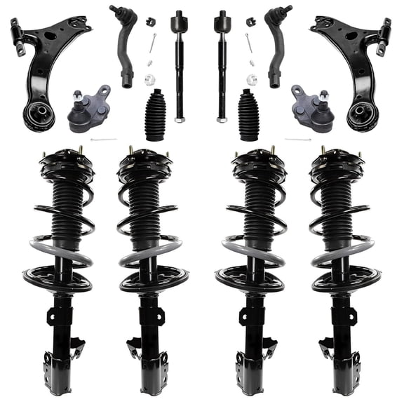 Detroit Axle - FWD Front and Rear Struts Lower Control Arms Ball Joints Tie Rods Boots Replacement for 2001-2003 Toyota Highlander - 14pc Set