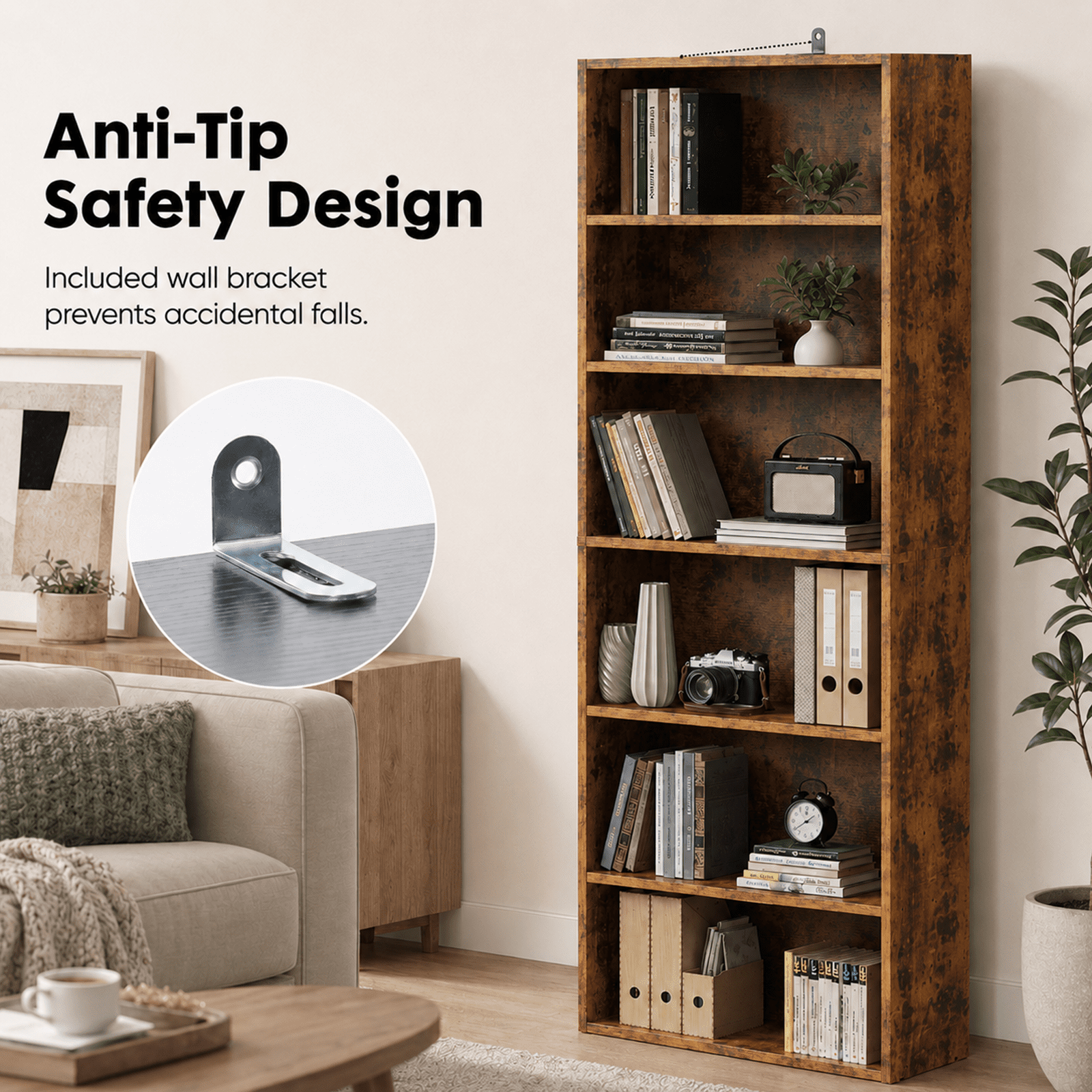 Alvantor 5-Tier /6-Tier Industrial Bookshelves and Bookcases, Tall Floor Standing Open Storage Shelf for Home Office, Living Room, Bed Room