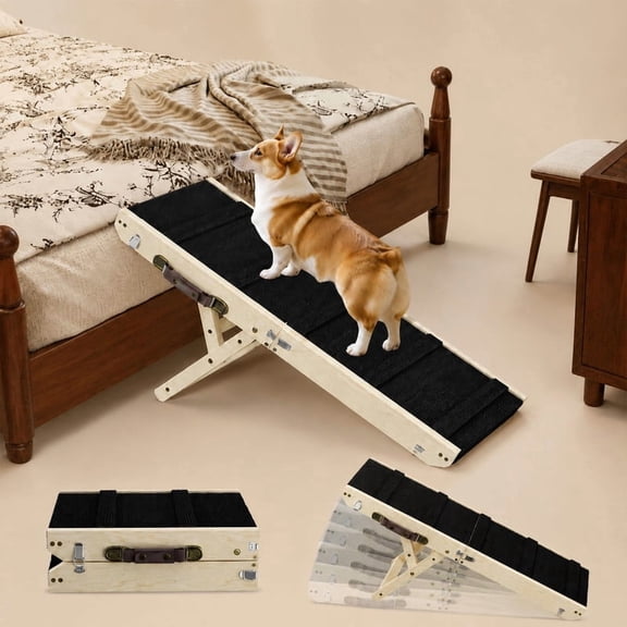 44.5 Inch/31.5-inch pet ramp, foldable, height adjustable, portable and stable pet step with non-slip mat. Suitable for use on sofas, beds, and steps (31.5"L x 12.4"W x 18.5"H).