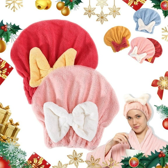 2 Pack Super Absorbent Hair Towel Wrap for Wet Hair, Microfiber Hair Towel Wrap Women Quick-Drying Thickened Hair Towels, Soft Bow Tie Wet Hairs Towel Wrap for Women Accessories (Red Pink)（w）