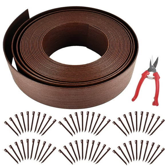 Citrine Garden Landscape Edging Kit Include 4 Inch High 40/120 Feet Length Terrace Board 20/60 Durable Spikes Professional Edging Pruning Shear Brown (120Feet Edging w/ 60 Stakes)